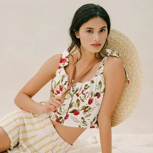 NWT Anthropologie Eri + Ali Wildflower Cropped Tank Linen Blend L